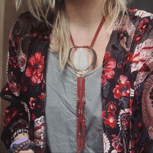 SOLD Free People Leather & Crystal Statement Necklace